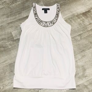 WHBM White Embellished Tank Top